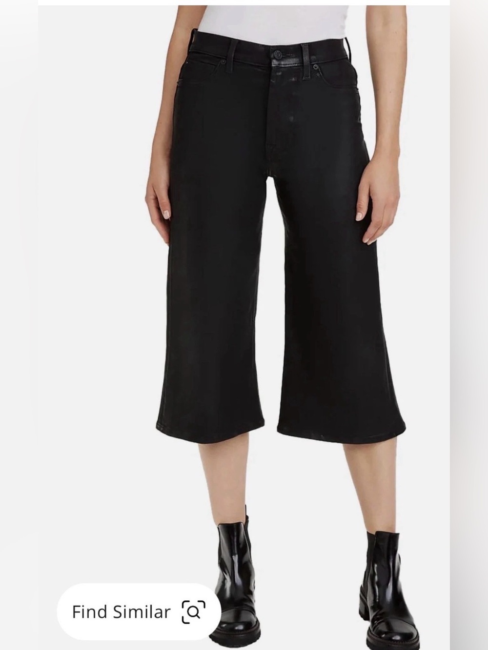7 For All Mankind Black Coated Cropped Wide-Leg Jeans